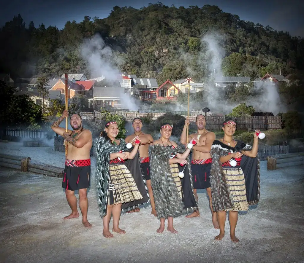 Traditional Māori performers at Whakarewarewa Living Māori Village in Rotorua