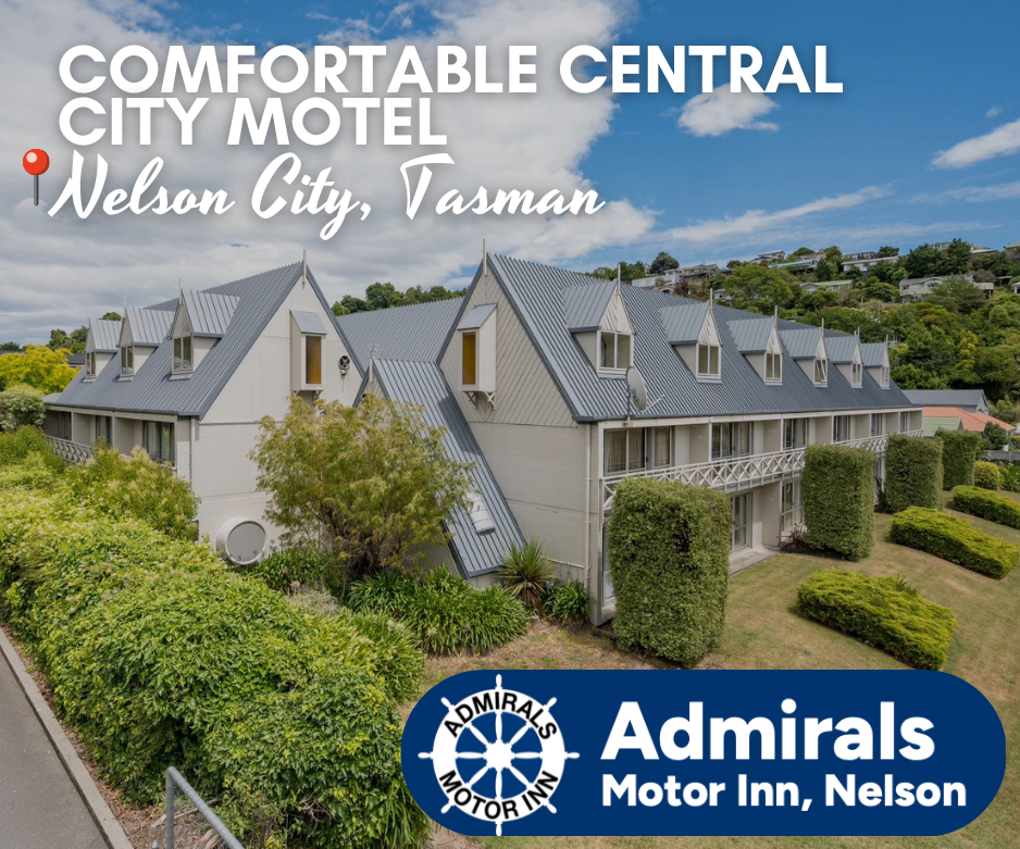 Exterior of a modern, comfortable motel with easy parking and walking distance to Nelson City attractions