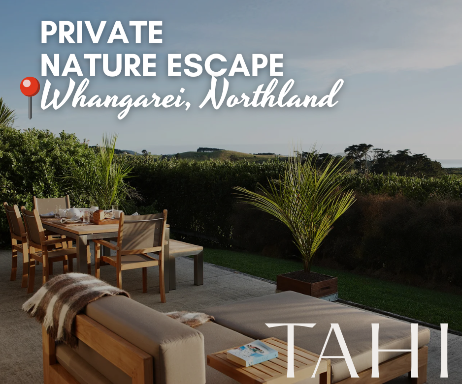 Luxury eco retreat in Whangarei, Northland – private nature escape with outdoor dining and panoramic coastal views, perfect for couples seeking a romantic getaway