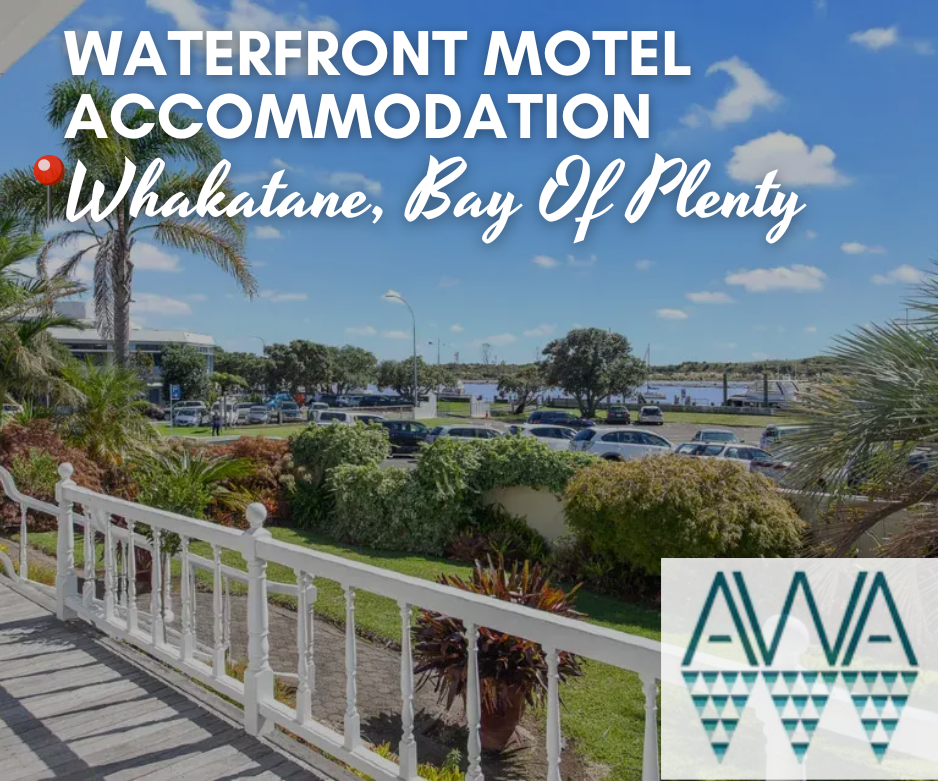 View from Awa Motel balcony overlooking Whakatane waterfront in the Bay of Plenty – modern motel accommodation with onsite café and group facilities