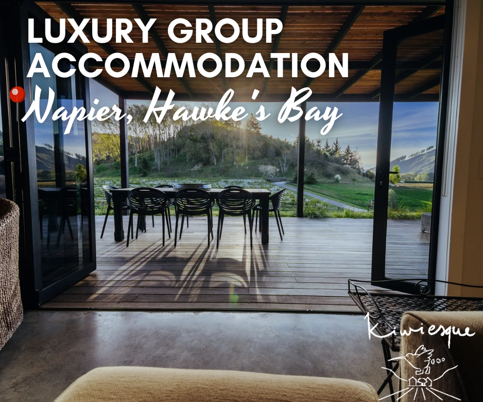 Luxury group accommodation at Kiwiesque vineyard lodge and villa in Napier, Hawke’s Bay – perfect for corporate retreats, events, and group getaways in New Zealand
