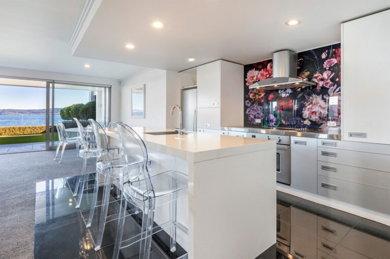 Modern kitchen in Sacred Waters luxury lakefront apartment 768x510