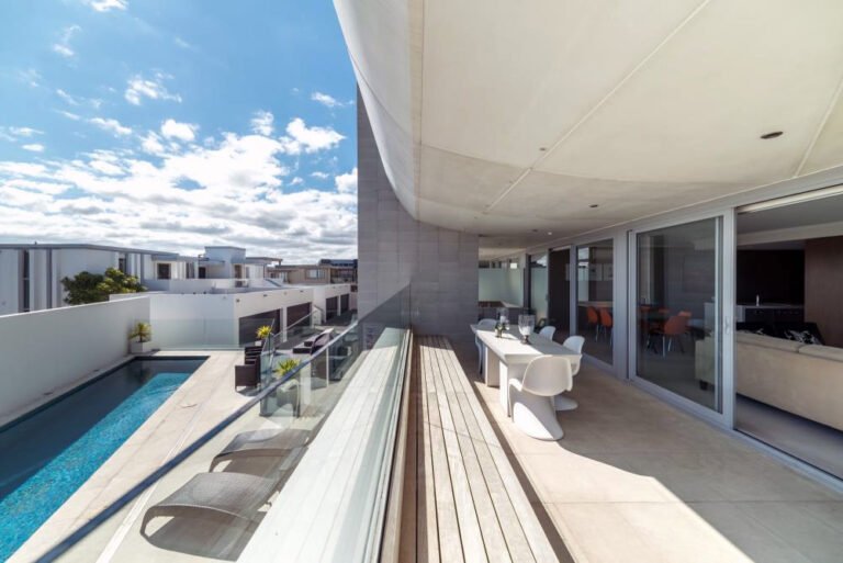 Outdoor lap pool at Sacred Waters luxury accommodation Taupo 768x513