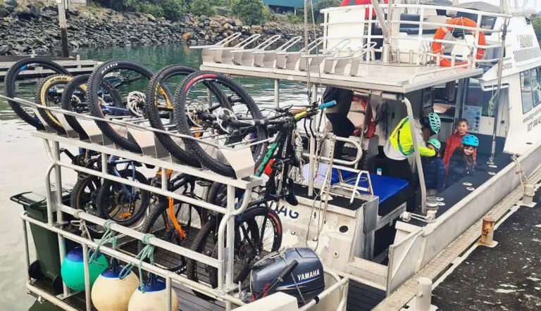 Cyclists using Otago Harbour bike ferry service 768x442