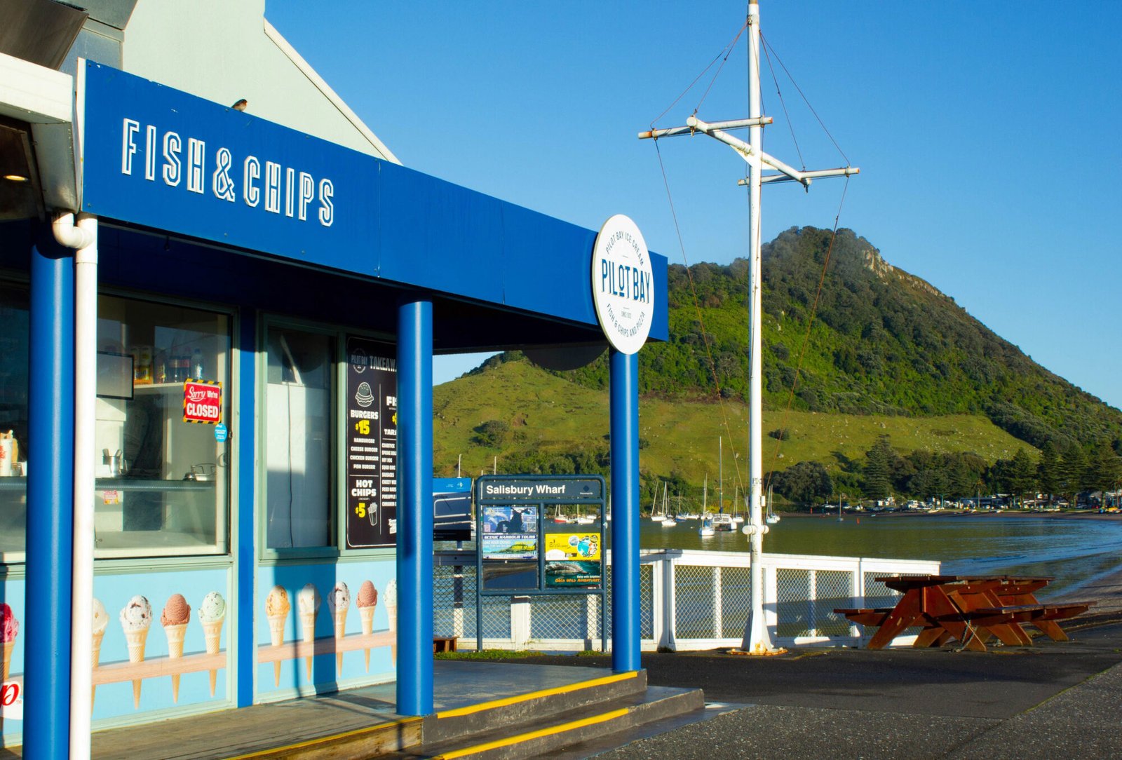Fish and chips at Pilot Bay, Mt Maunganui, Bay of Plenty, New Zealand