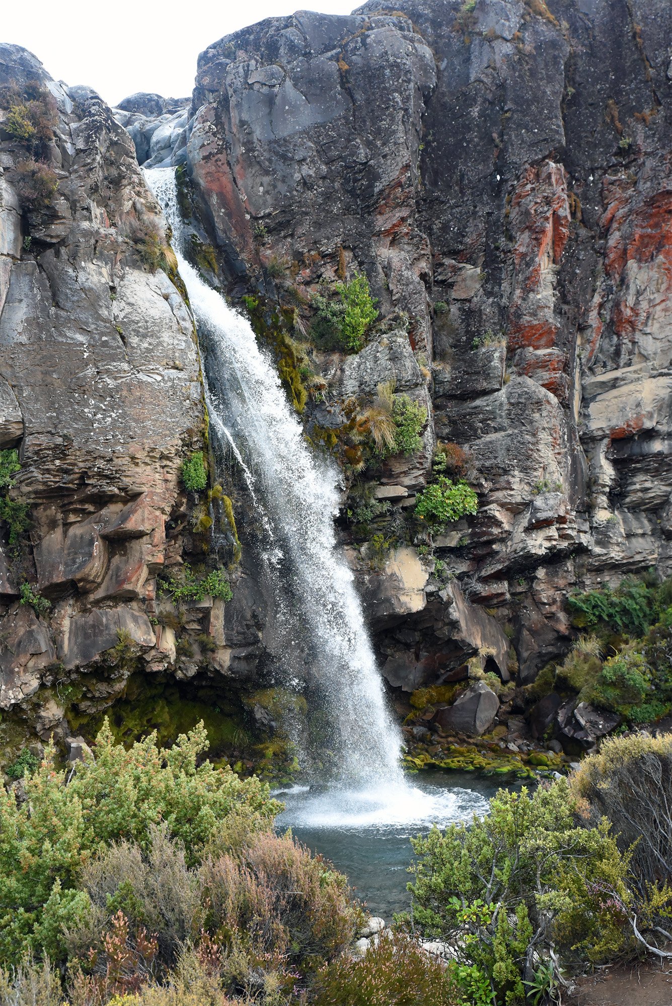 Taranaki Falls is located in the Tongariro National Park, New Zealand