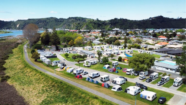 riverside whakatane holiday park aerial overview 768x432