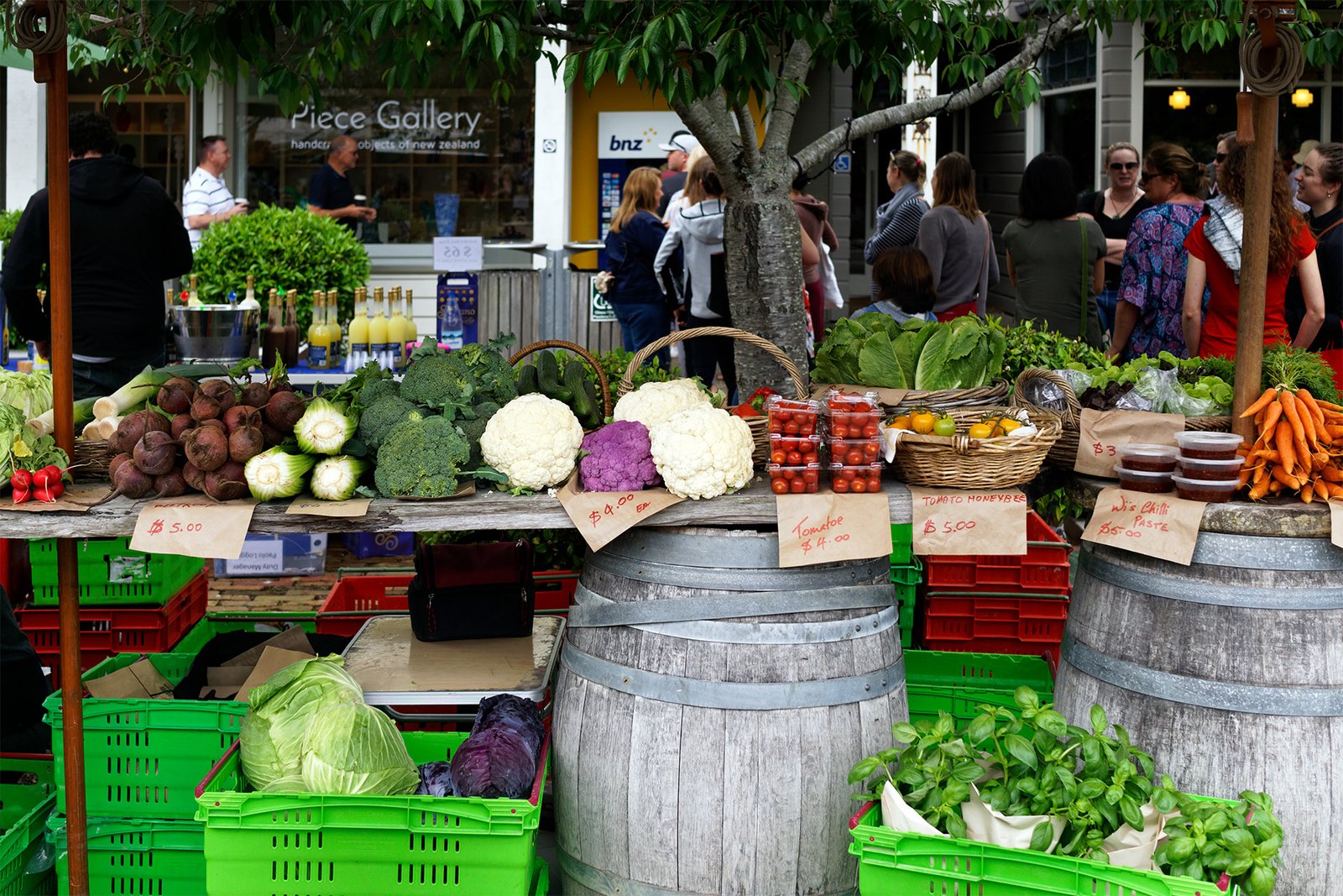 Fresh produce stalls at the Matakana Farmers Market north of Auckland