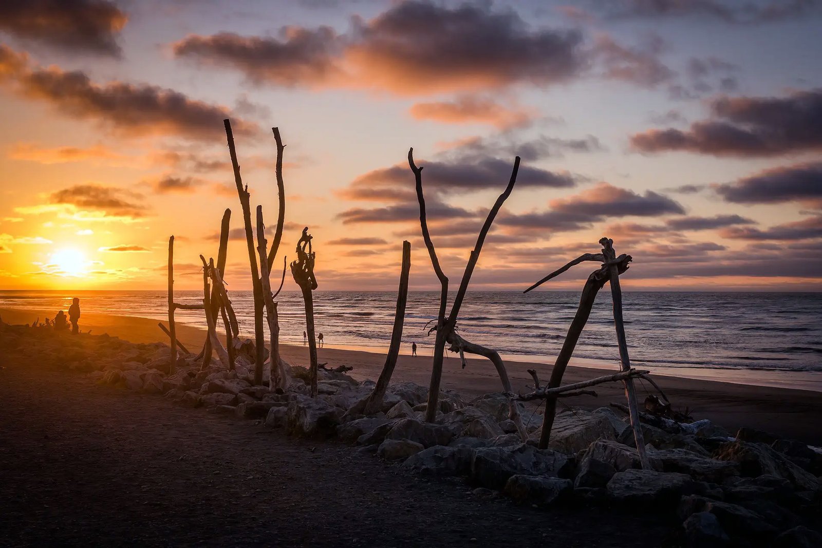 Hokitika beach sign made of driftwood West Coast NZ