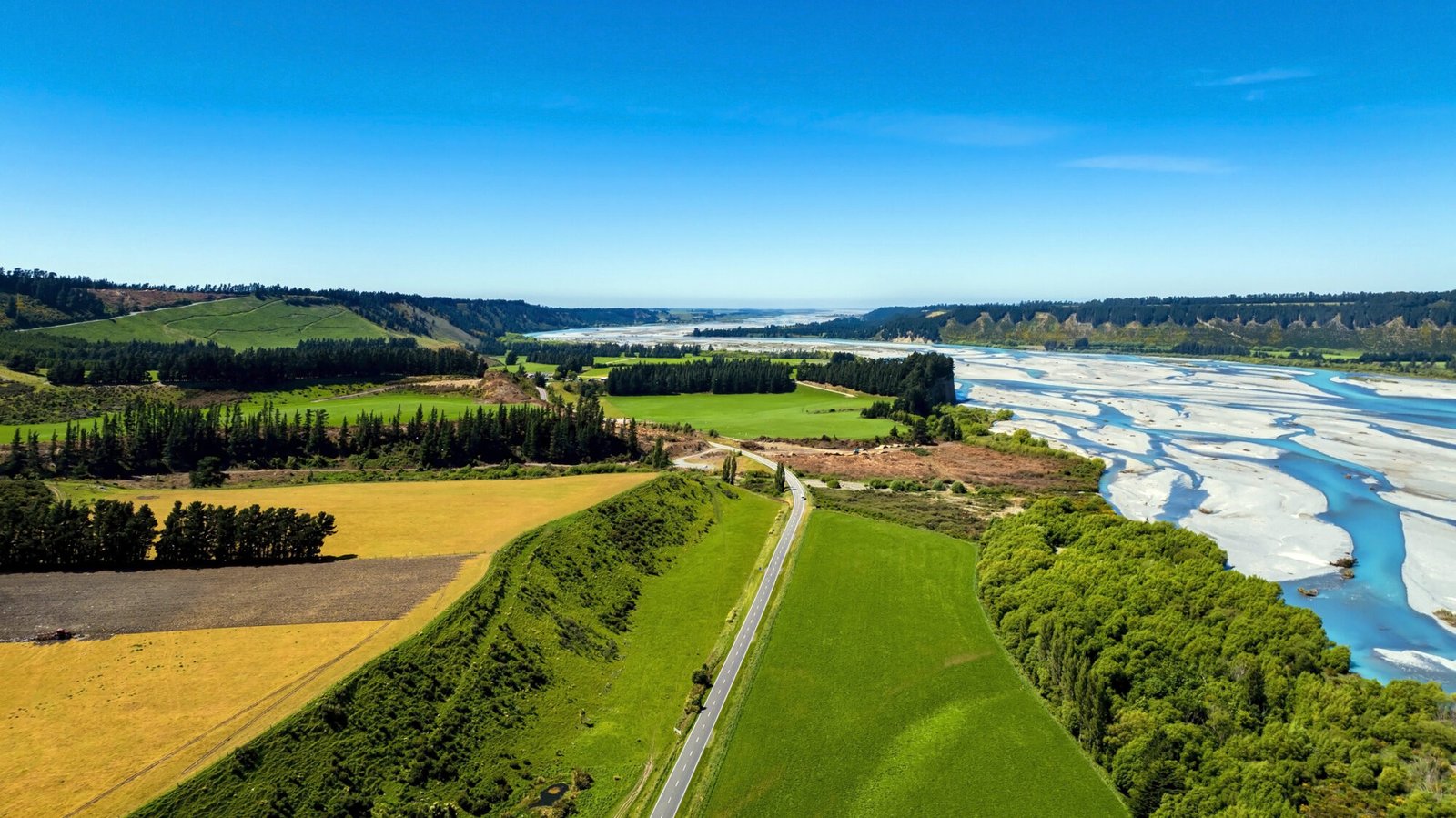 Canterbury braided river landscape aerial South Island New Zealand