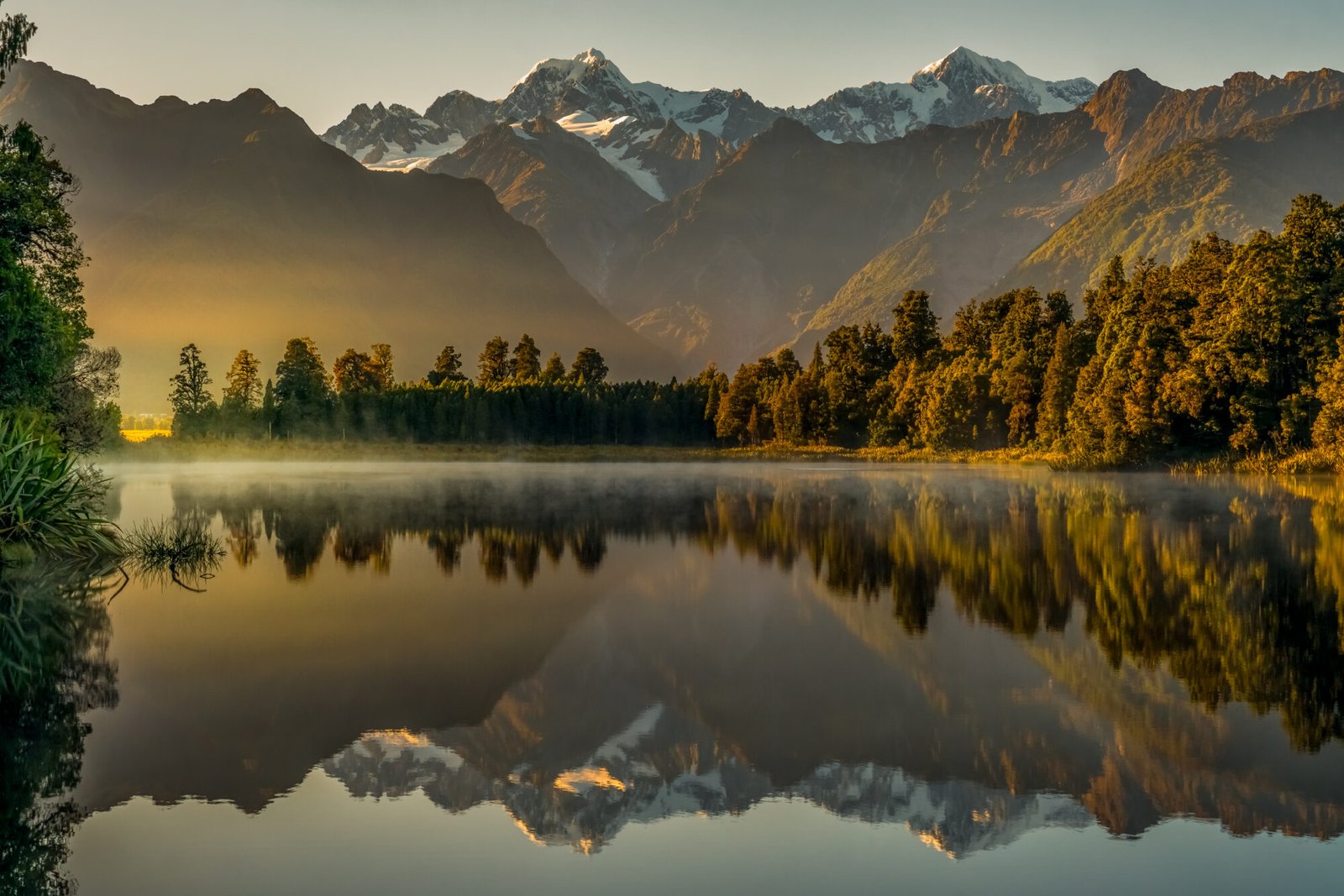 Lake Matheson mountain reflection near Fox Glacier West Coast New Zealand