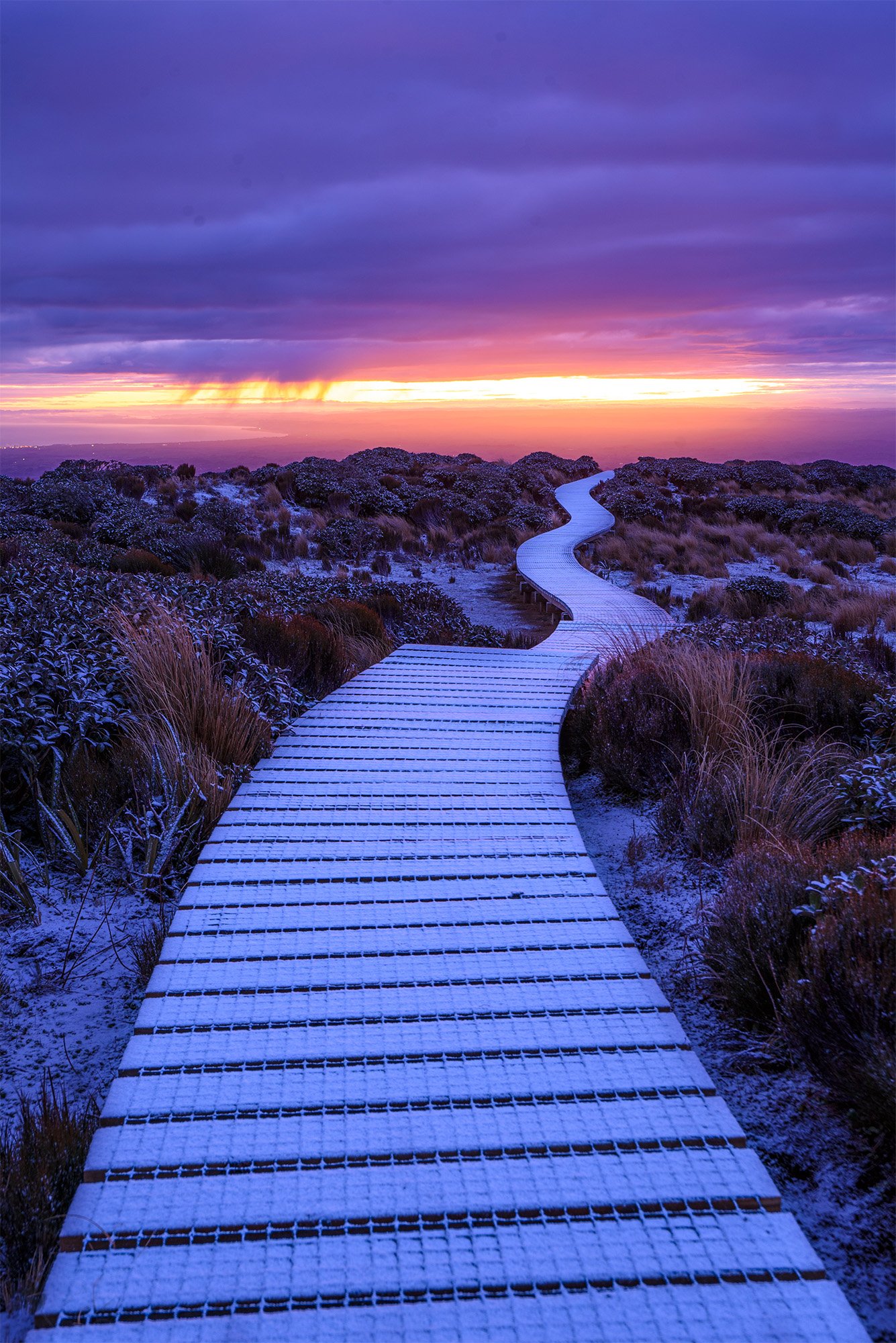 Mount Taranaki snow boardwalk landscape