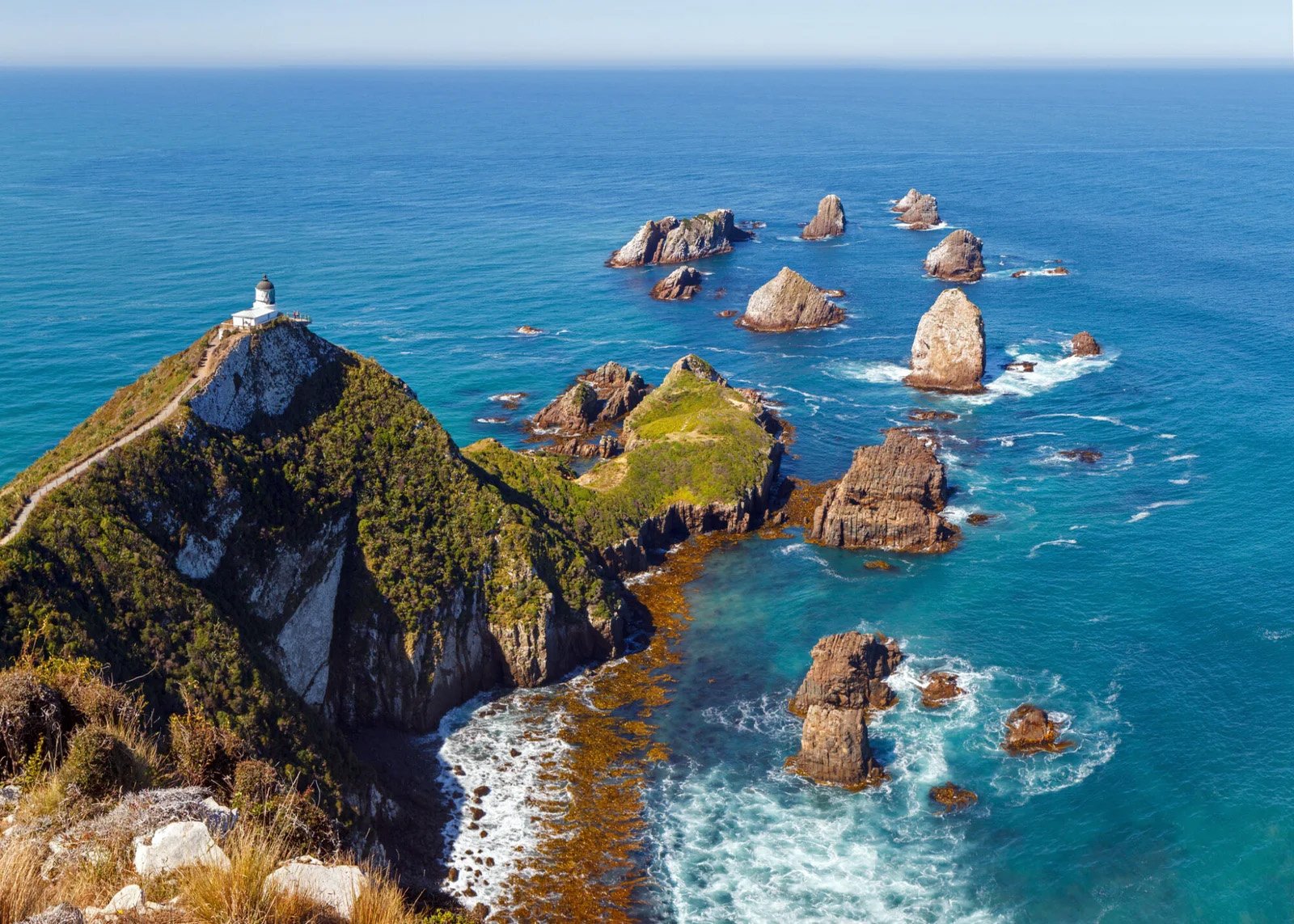 Nugget Point Lighthouse located in the Catlins region of New Zealand