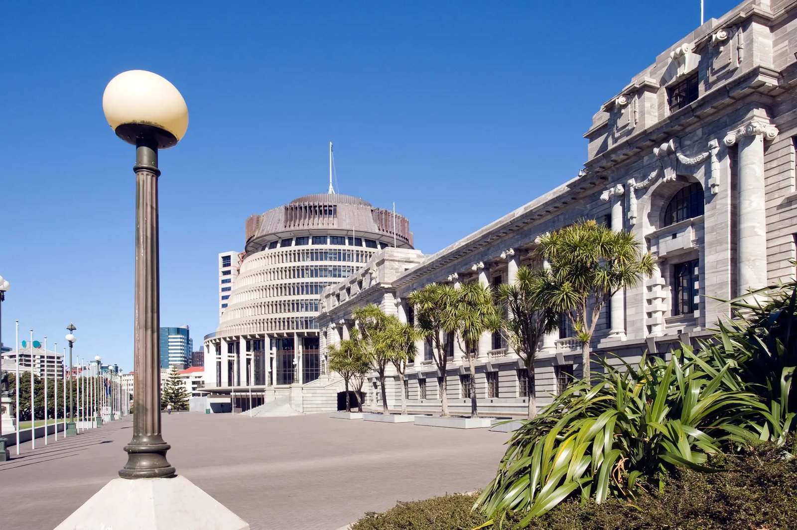 The Beehive - New Zealand Parliament building and grounds