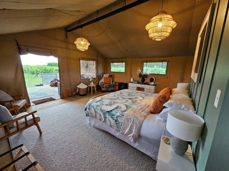 luxury safari tent bedroom hawkes bay 768x576