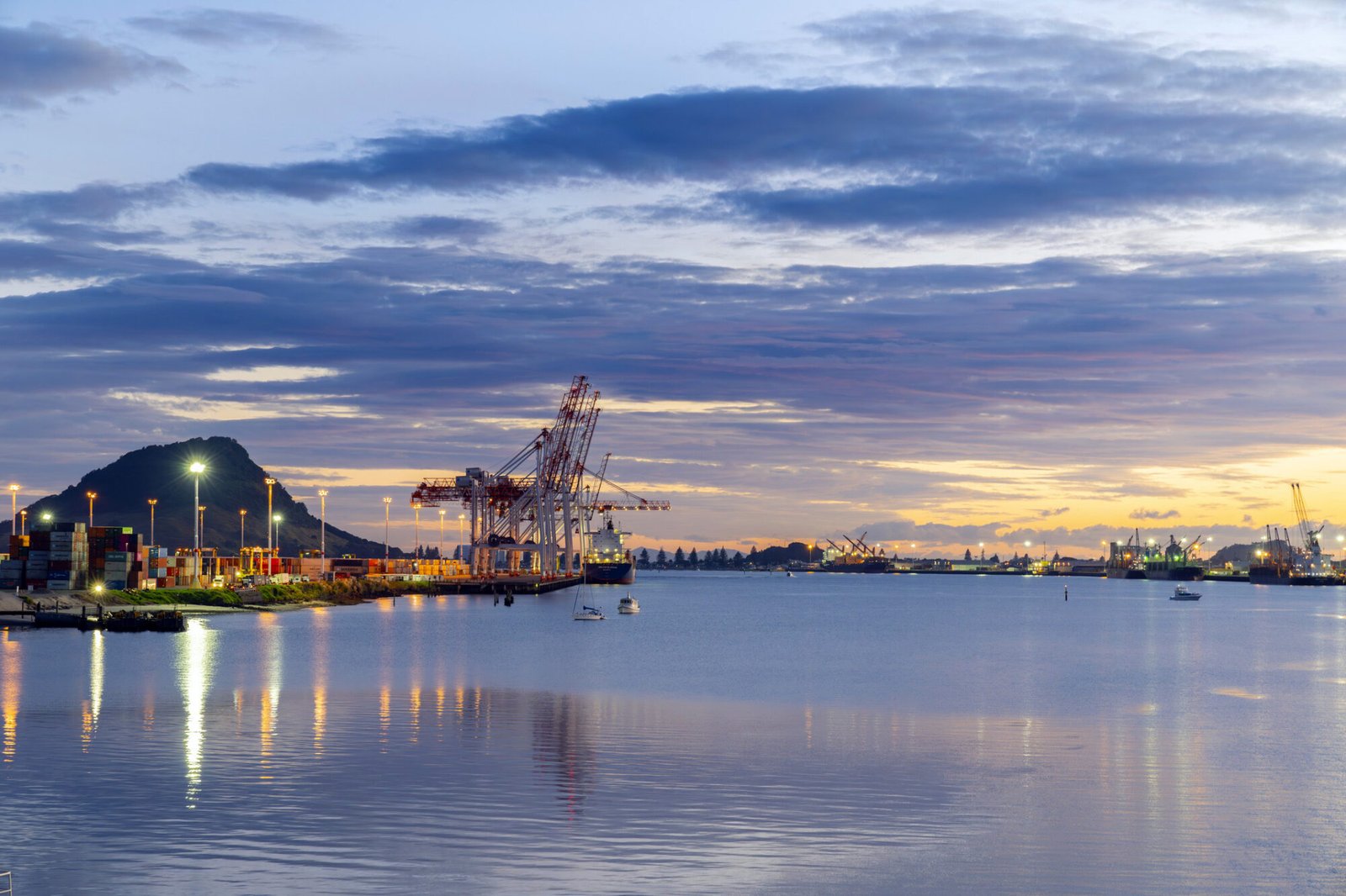 Tauranga harbour waterfront at sunset Bay of Plenty New Zealand